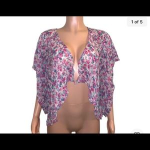 Sexy Purple Floral Semi Sheer Cover-up Chiffon Kimono Hi Lo Jacket Top Sz M New